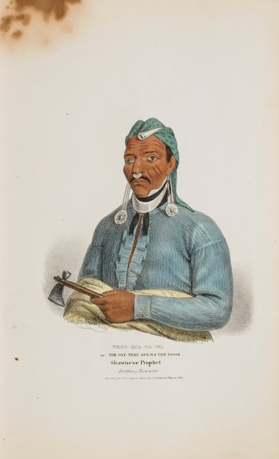 TENS-QUA-TA-WA eli Se, joka avaa oven; Shawnese-profeetta (Tecumthe-veli), Aboriginaalien salkusta. tekijältä James Otto Lewis