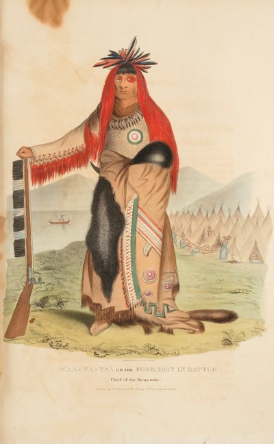 WAA-NA-TAA eli taistelun eturivin päällikkö; Sioux-heimon päällikkö, lähteestä The Aboriginal Portfolio (alkuperäiskansojen salkku) tekijältä James Otto Lewis