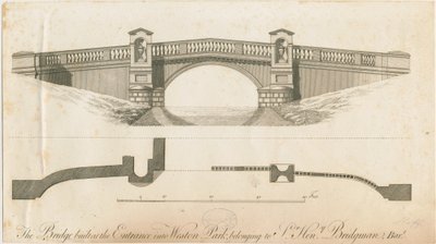 Weston-under-Lizard - silta Weston Parkin sisäänkäynnissä: kaiverrus, nd [c 1765-1770] tekijältä James Paine