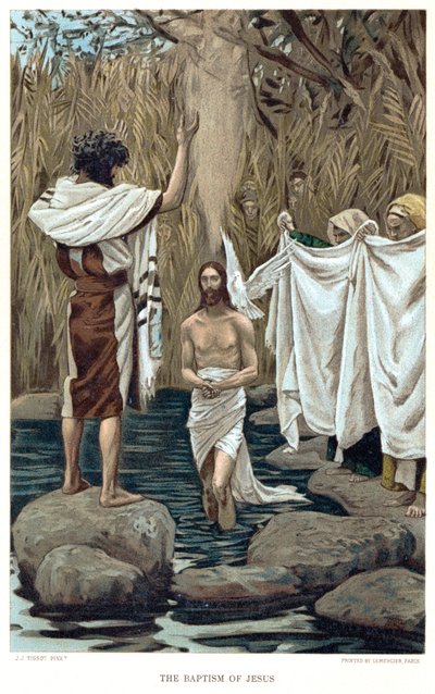 Johannes Kastajan Jeesuksen kaste vuonna 1890 tekijältä James Tissot