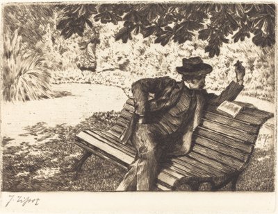 Denoisel Reading in the Garden, 1882. tekijältä James Tissot