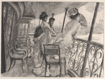 Galleria H.M.S. Kalkutan matkamuisto pallosta laivalla La galerie du Calcutta..., 1876. tekijältä James Tissot