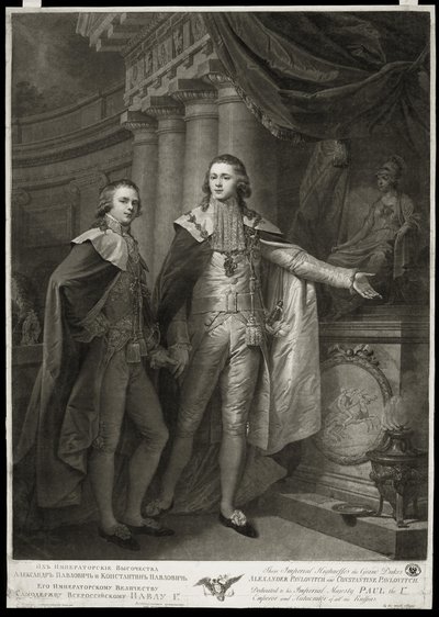 Venäjän suurruhtinaiden Aleksanteri Pavlovitšin ja Konstantinus Pavlovitšin muotokuva, 1797 tekijältä James Walker
