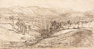 The Vale of Llangollen (kynä ja ruskea muste paperille) tekijältä James Ward