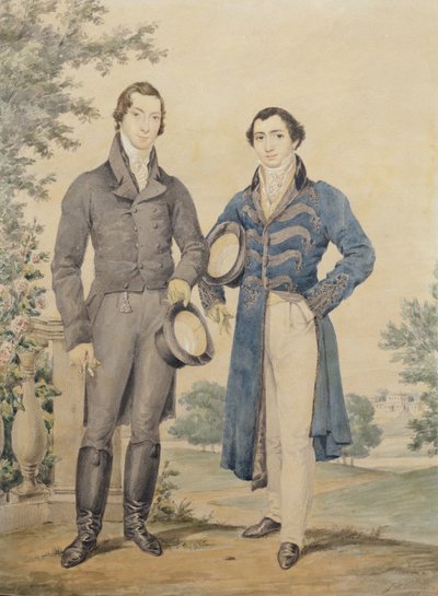 Kahden herran muotokuva, 1817 (lyijykynä & wc, korotettu valkoisella) tekijältä James Warren Childe