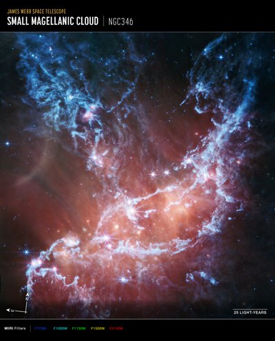 NGC 346 (MIRI-kompassikuva) tekijältä James Webb Space Telescope (NASA)