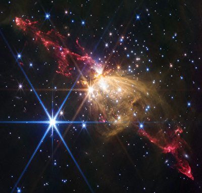 Tähtien suihku galaksissa Sh2-284 (NIRCam-kuva) tekijältä James Webb Space Telescope (NASA)