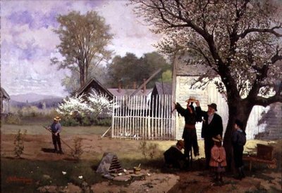 Variksenpelätin tekeminen, n. 1880 (öljy kankaalle) tekijältä James Wells Champney