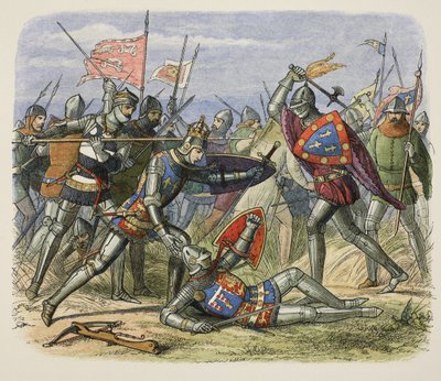 Alenconin herttua hyökkäsi Henrik V:n kimppuun taistelukentällä Englannin Chroniclesta 55 eKr. 1485 jKr., pub. Lontoo tekijältä James William Edmund Doyle