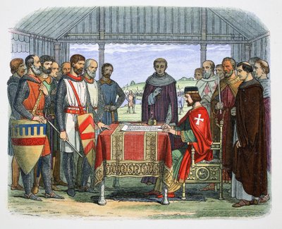 Kuningas Johannes allekirjoittaa Suuren peruskirjan, Runnymede, Surrey, 1215 1864. tekijältä James William Edmund Doyle