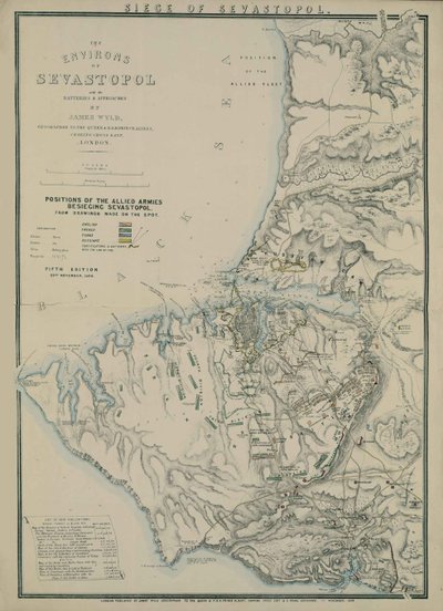 Sevastopolin ympäristön kartta, 1854 tekijältä James Wyld