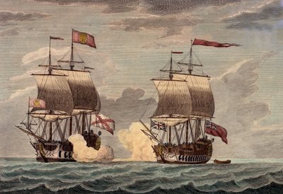 "Kommodori Anson Centurion-aluksella, jolla oli 227 hengen miehistö, joista 30 oli poikia, hyökkää 20. kesäkuuta 1743 noin kello kaksi iltapäivällä ja pakottaa alle puolessa tunnissa iskemään ja antautumaan rikkaaseen Acupulcon Nuestra Senora de Capodongo  tekijältä James and Laurie Robert (1755 1836) Whittle