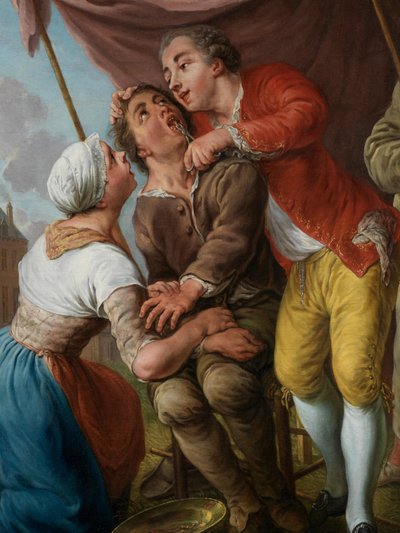 Yksityiskohta hammaslääkäristä "Bellavita" (öljy kankaalle) tekijältä Jan Anton Garemyn