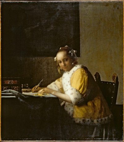 Nainen kirjoittamassa ... (öljy kankaalle) tekijältä Jan (1632-75) Vermeer