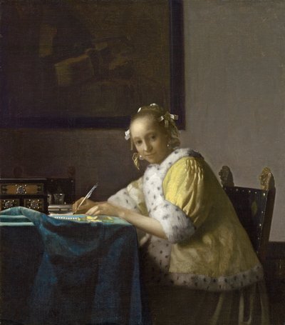 Lady Writing, c. 1665 (öljy kankaalle) tekijältä Johannes Vermeer