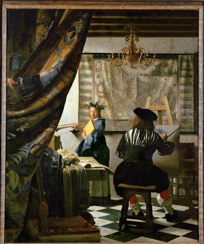 Maalari ja hänen mallinsa Kliona (öljy kankaalle) tekijältä Jan (1632-75) Vermeer