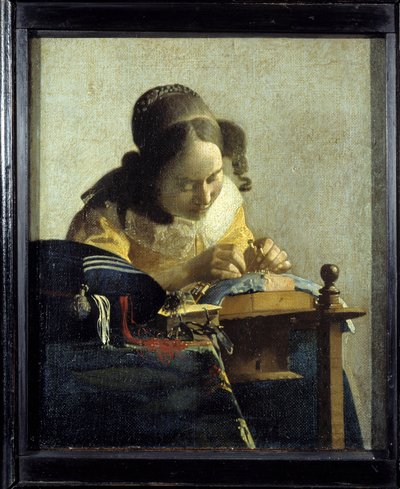 Pitsi. Delftin Jan (Johannes) Vermeerin maalaus (1632-1675), noin 1658-1660. Öljy kankaalle. Mitat: 0,24x0,21m. Louvren taidemuseo. tekijältä Johannes Vermeer