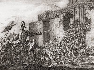 Pompeius hyökkäsi Jerusalemin temppeliin vuonna 63 eKr. (tulostus) tekijältä Jan (after) Luyken