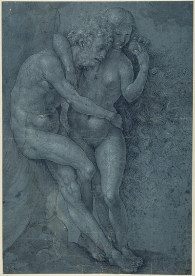 Adam ja Eeva (kynä ja musta muste valkoisella vartalovärillä paperilla) tekijältä Jan (c.1472 c.1533) Gossaert