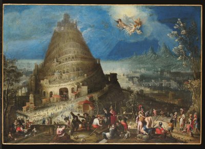 Baabelin torni, noin 1650 (öljy kankaalle). tekijältä Jan (follower of) Brueghel