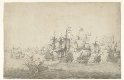 Meritaistelu, mahdollisesti Lowestoftissa 13. kesäkuuta 1665 (vasen sivu) tekijältä Jan Abrahamsz. Beerstraten (possibly)