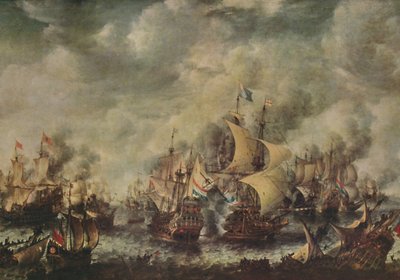 Meritaistelu englantilaisten ja hollantilaisten välillä Ter Heydellä, elokuussa 1653, 1914. tekijältä Jan Abrahamsz. Beerstraten