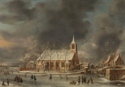 Näkymä Slotenin kirkolle talvella tekijältä Jan Abrahamsz. Beerstraten