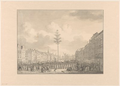 Vapaudenpuu Grote Marktilla Rotterdamissa, 1795 tekijältä Jan Anthonie Langendijk Dzn (possibly)