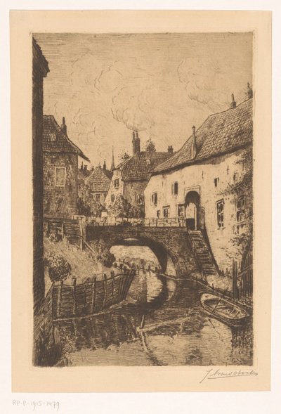 Näkymä sillalle Sisters of Orthenpoortissa Den Boschissa tekijältä Jan Antonius van Schooten (signed by artist)