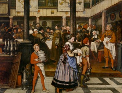 Frans Floris osallistuu Pyhän Luukkaan kiltajuhlaan (öljy kankaalle) tekijältä Jan August Hendrik Baron Leys