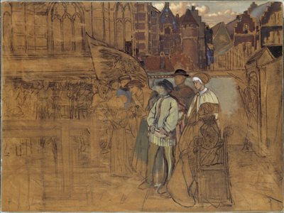 Jousiammuntajuhla Antwerpenissä 1500-luvulla, noin 1850 tekijältä Jan August Hendrik Leys