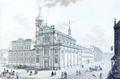 Hibernilaisten kirkko (irlannin fransiskaanit) ja Hibernian (Hybernská) -katu, 1781 tekijältä Jan Balzer