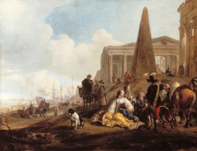 Välimeren Hafensene mit rastenden Figuren vor antiken Ru tekijältä Jan Baptist Weenix