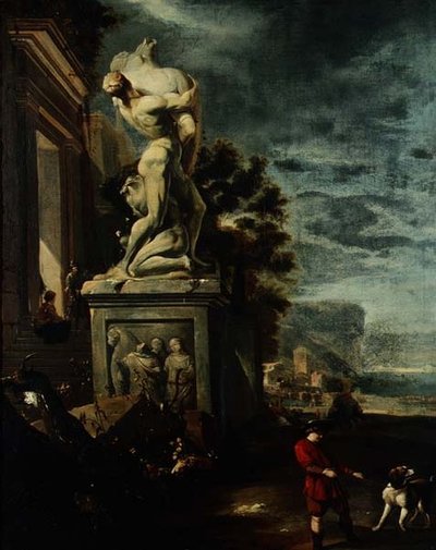Sea port na may mga figure sa pamamagitan ng isang classical statuefinn tekijältä Jan Baptist Weenix
