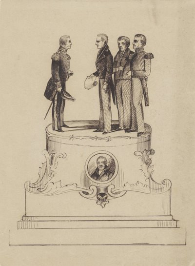 Suunnitelma monumentti 50 vuoden itsenäisyydelle Alankomaiden kuningaskunnasta vuonna 1863 tekijältä Jan Bos