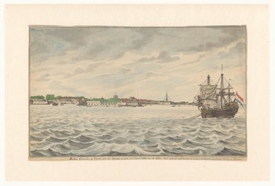 Colombon kaupunki Ceylonissa pohjoisesta katsottuna vuonna 1785 Roadilta, sen purettu kirkko ja torni, joita rakennettiin uudelleen. (otsikko esineessä) tekijältä Jan Brandes (signed by artist)