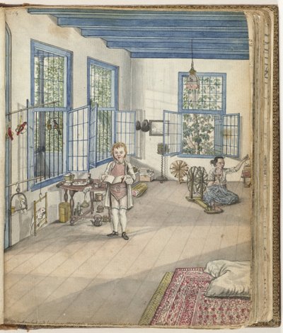 Brandesin poika Johnny ja orja Flora kehräämässä, 1784 tekijältä Jan Brandes
