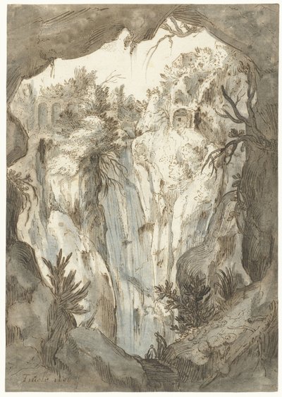 Tivoli-vesiputous luolasta nähtynä tekijältä Jan Brueghel (I) (attributed to)