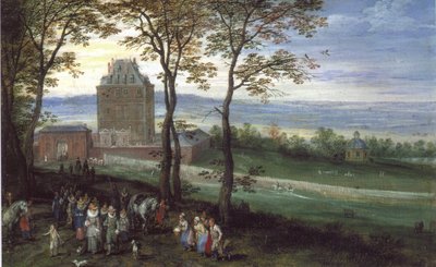 Arkkiherttua Albrecht ja Isabella Mariemontin linnan edessä tekijältä Jan Brueghel the Elder