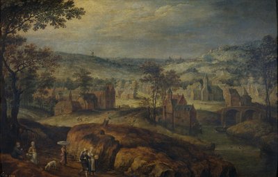 Maisema ja kylä tekijältä Jan Brueghel the Elder