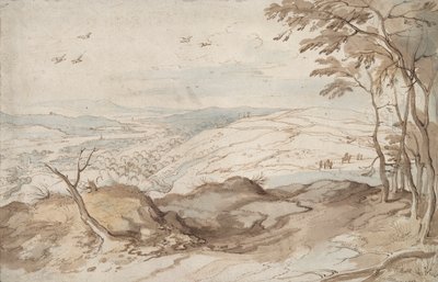 Vuoristoinen maisema näköalalla laaksoon tekijältä Jan Brueghel the Elder