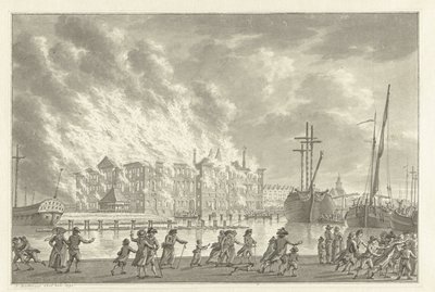 Fire in the Lands Zeemagazijn, 1791 tekijältä Jan Bulthuis (signed by artist)
