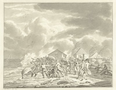 Diemerzeedijkin tulva lähellä Amsterdamia, 1776 tekijältä Jan Bulthuis (signed by artist)