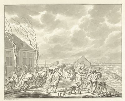 Diemerzeedijkin tulva lähellä Amsterdamia, 1776 tekijältä Jan Bulthuis (signed by artist)