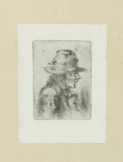 Mies laittaa hoge hoed, naar rechts John Chalonin etsausten täydellinen työ / Oeuvre Complette des Eaux Fortes par Jean Chalon (sarjan nimi) tekijältä Jan Chalon