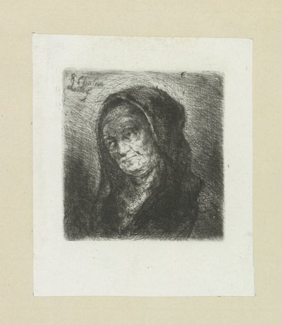 Oude vrouw tapasi zwarte sluier John Chalonin etsausten täydellinen työ / Oeuvre Complette des Eaux Fortes par Jean Chalon (sarjan nimi) tekijältä Jan Chalon