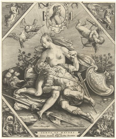 venus marsissa Venvs et Mavors (otsikko esineessä) tekijältä Jan Collaert (II)