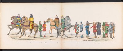 Leidenin opiskelijoiden naamiaiset, 1865 (levy 10) Leidenin opiskelijakunnan jäsenten pukukulkue 6. kesäkuuta 1865 Leidsche Hoogeschoolin 290-vuotisjuhlan kunniaksi, kuvassa: hollantilaisten b. tekijältä Jan Daniël Cornelis Carel Willem baron de Constant Rebecque