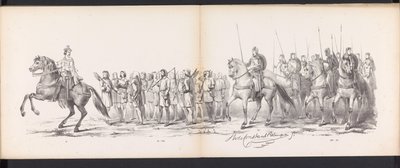 Leidenin opiskelijoiden naamiaiset, 1865 (levy 15) Leidenin opiskelijakunnan jäsenten pukukulkue 6. kesäkuuta 1865 Leidsche Hoogeschoolin 290-vuotisjuhlan kunniaksi, kuvassa: hollantilaisten b. tekijältä Jan Daniël Cornelis Carel Willem baron de Constant Rebecque