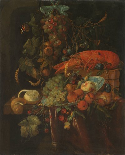 Asetelma hedelmän ja hummerin kanssa tekijältä Jan Davidsz. de Heem (copy after)